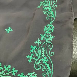 Mint green thread work on Shiffon grey saree