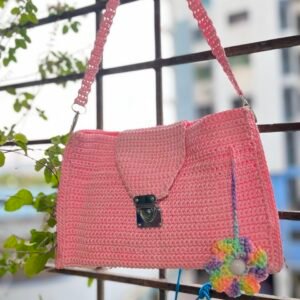 little pink crochet purse