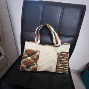 Cream and multi colour tote bag