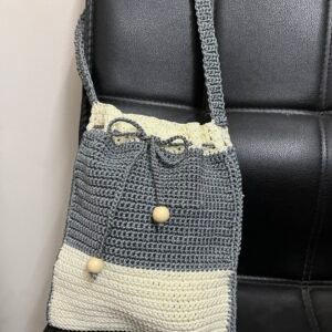 cream and multicolour crochet tote bag
