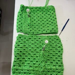 Neon green kids top and skirt with tassels