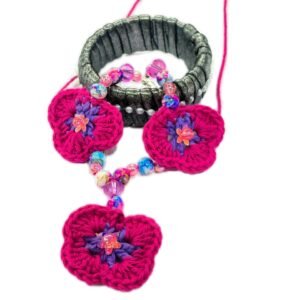 Fuchsia Pink floral earrings and pendant